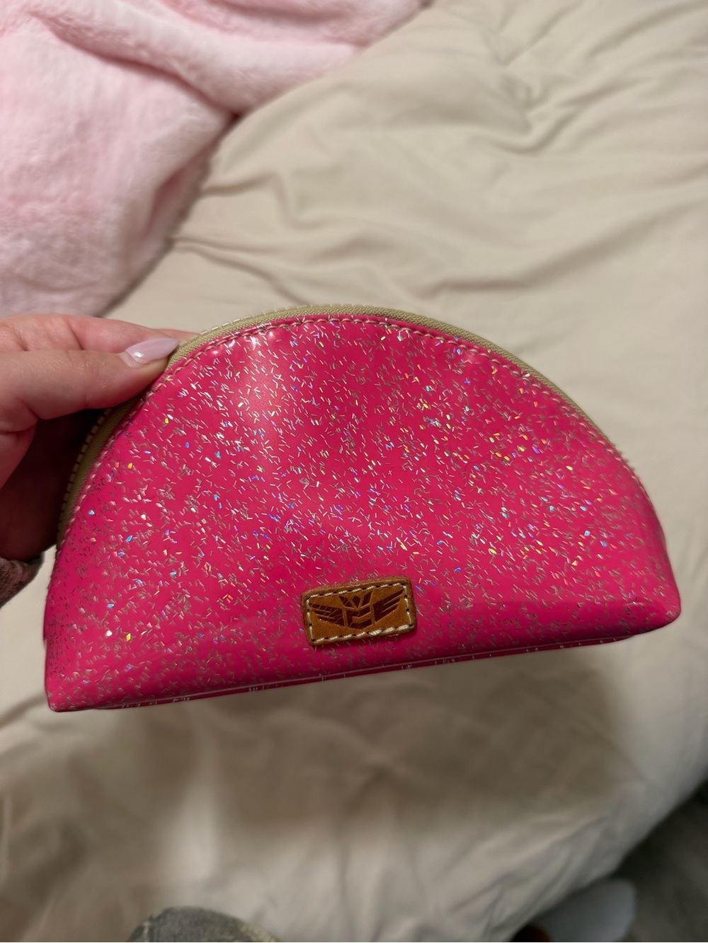 Consuela Hot Pink Glitter Half-Moon Cosmetic Pouch
